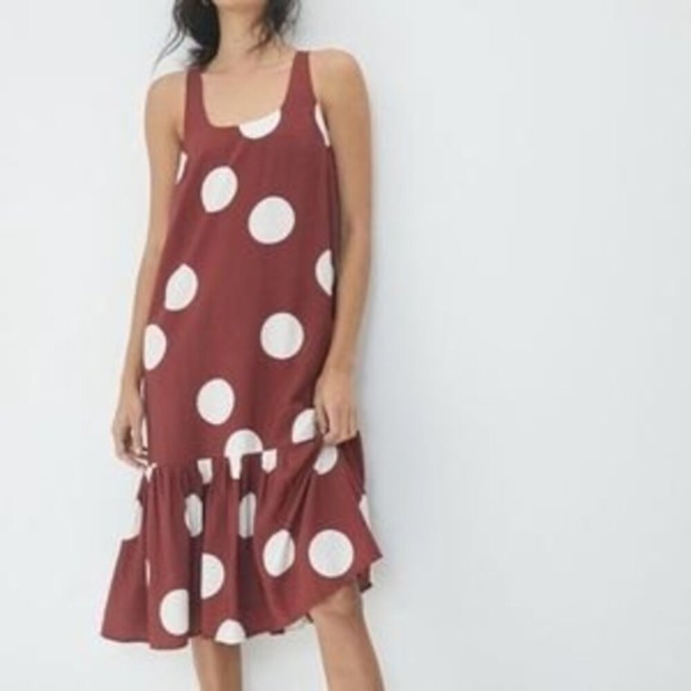 Anthropologie Polka Dot Ruffle Hem Flounce Sleeveless Midi Dress (NWT)